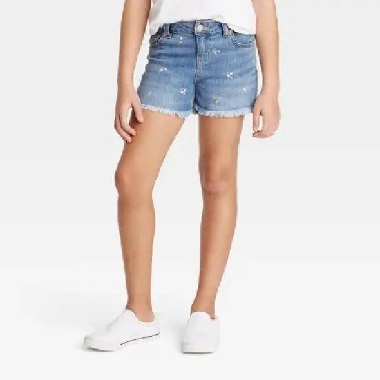 Girls' Embroidered Mid-Rise Jean Shorts - Cat & Jack&trade; Medium Wash image {3}
