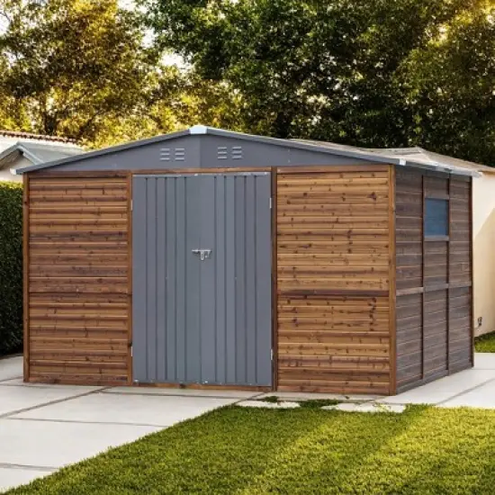 Outdoor Carports and Storage Shed with Iron-Wood Combination, Waterproof & Ventilated Tool Organizer for Backyard, Lawn Equipment and Supplies image {9}