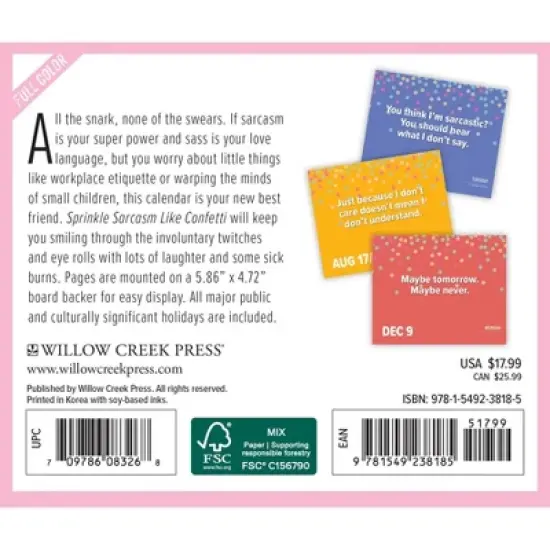 Willow Creek Press 2024 Daily Desk Calendar 5.2"x6.2" Sprinkle Sarcasm Like Confetti image {1}