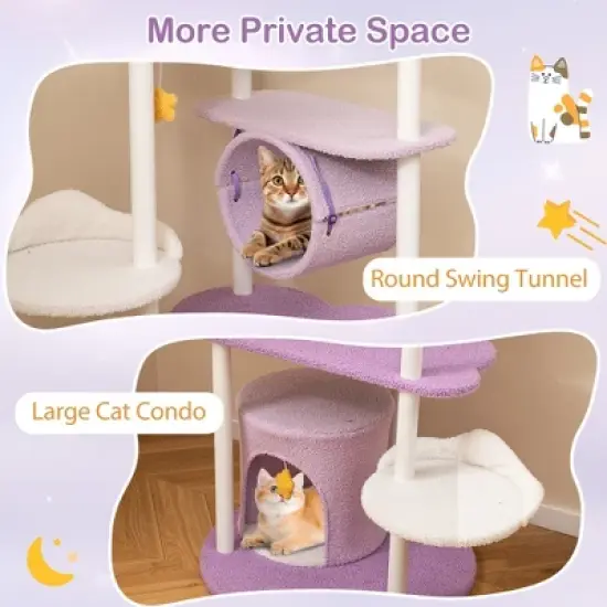 Tangkula 62" Multi-level Cat Tree w/ Moon-Shaped Top Perch Cloud-Shaped Jumping Platform image {6}