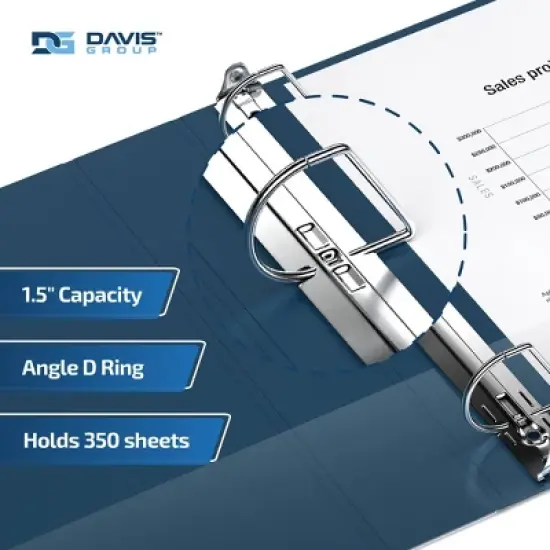 Davis Group 6pk 1.5" Premium Economy Round Ring Binders Navy Blue: 1.5 Inch D-Ring, Hard Cover, 350 Sheet Capacity image {2}