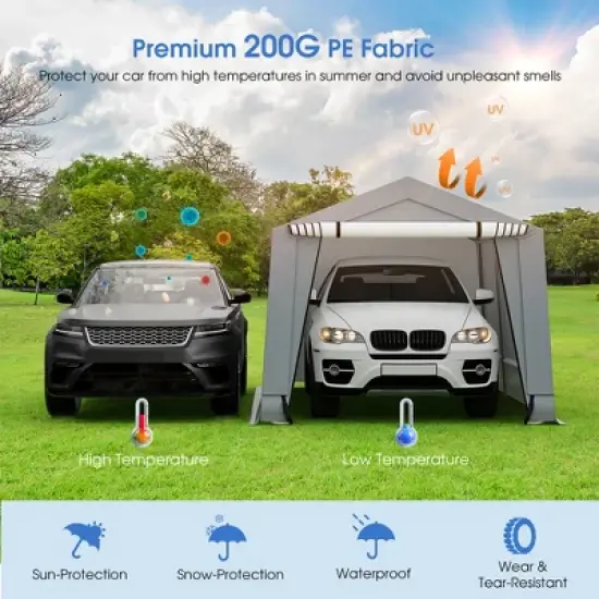 Costway 10' x 16'\10.2' X 20.4'  Heavy-Duty Carport Car Canopy Shelter Outdoor Portable Garage Door image {4}