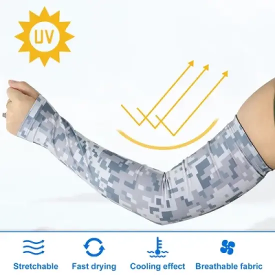 Unique Bargains Basketball Sports Camouflage Cooling Arm Elbow Compression Sleeve Gray White 1 Pair image {2}
