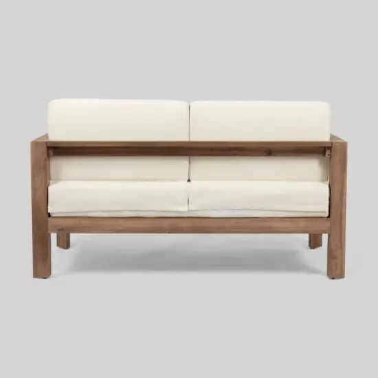 2pc Genser Wooden Patio Loveseat and Coffee Table Set Brown - Christopher Knight Home image {4}