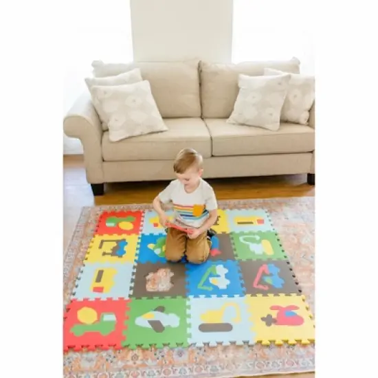 Tadpoles 16 Tiles Transportation Playmat for Kids | 16 Interlocking Tiles | Safe & Durable | Total Floor Coverage 50 x 50 | Ages 3 & Up | Multicolor image {3}