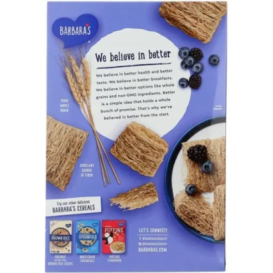 Barbara's Bakery Shredded Wheat Cereal - Case of 12/15 oz image {2}