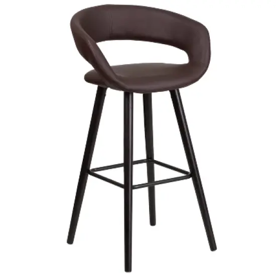 Flash Furniture Brynn Series 29'' High Contemporary Vinyl Rounded Back Barstool with Cappuccino Wood Frame image {10}