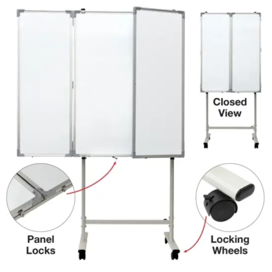 Excello 40" x 60" Mobile, Folding Whiteboard on Wheels with Magnetic Surface and Flip-Out Marker Tray image {3}