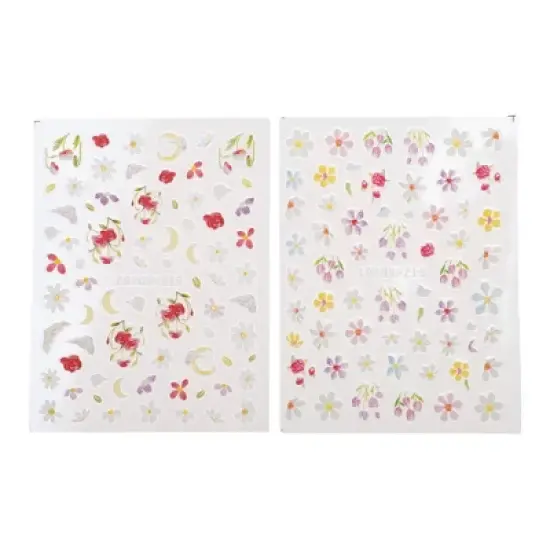 Unique Bargains Self-Adhesive Floral Pattern Nail Art Stickers White Red 2 Pcs image {5}