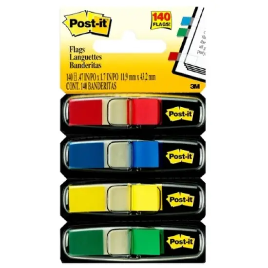 Post-it&reg; Flags, Assorted Primary Colors, .47 in. Wide, 35 Flags/Dispenser, 4 Dispensers/Pack image {3}
