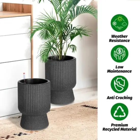 COZONY Planters Set of 2, Self Watering Plant Pots with Drainage & Water Level Monitor, Indoor Outdoor Flower Pots for Patio, Living Room, Office image {3}