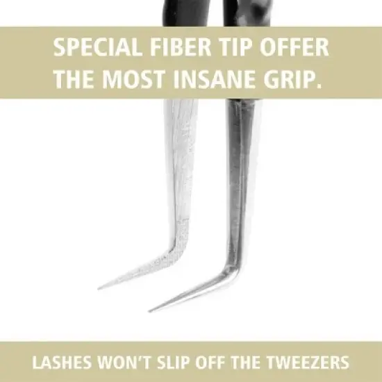 VEYES INC Lash Tweezers for Eyelash Extensions High-precision Fiber Tip Tweezers Kit Contains Isolation Curved and Volume Lash Tweezers (3PCS) Black image {2}