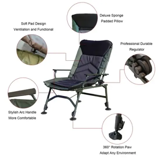 Camping Lounge Chair, Portable Folding Reclining Camping Chair with Adjustable backrest for Indoor and Outdoor Camping Hiking Fishing,Green+black image {11}