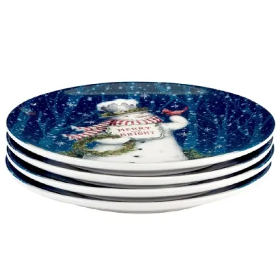 Certified International Set of 4 Snowman Greetings Dinner Plates image {1}