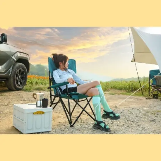 PAGED High Back Heavy Duty Lawn Chair Portable Folding Camping Chairs with Cup Holder for Camping, BBQ, Party, Picnics, Fishing image {2}