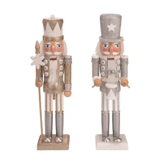 Transpac Wood Whimsical Nutcracker Decor Set of 2 Christmas Home Decorations for Festive Holiday Cheer image {1}