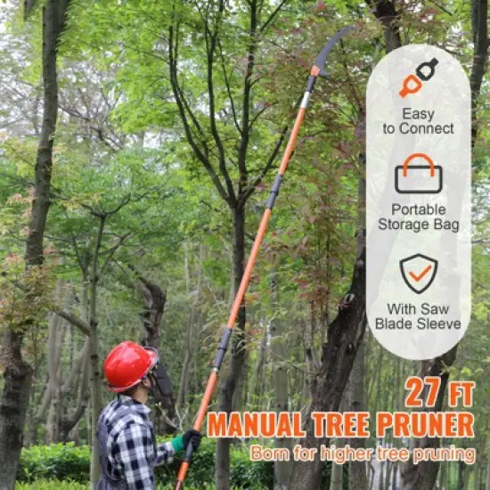 VEVOR Manual Pole Saw, 7.3-27 ft Extendable Tree Pruner, Manual Branch Trimmer with Lightweight 8 Fiberglass Handles, for Pruning Palms and Shrubs image {2}