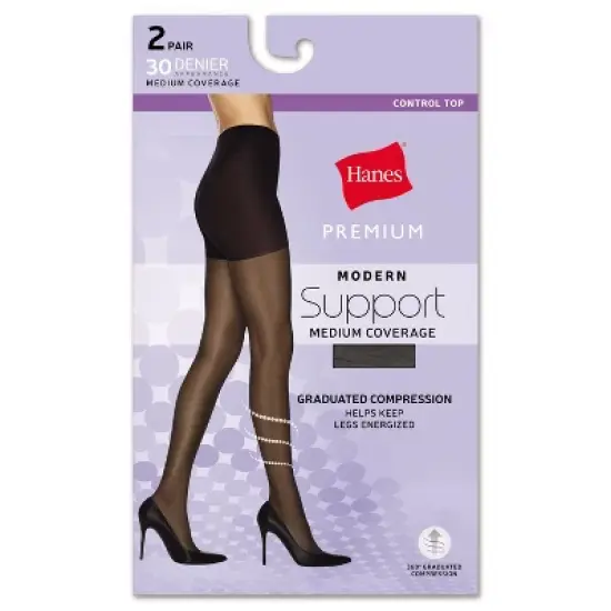 Hanes Women's 2pk Modern Support Graduated Compression Tights - Black image {2}