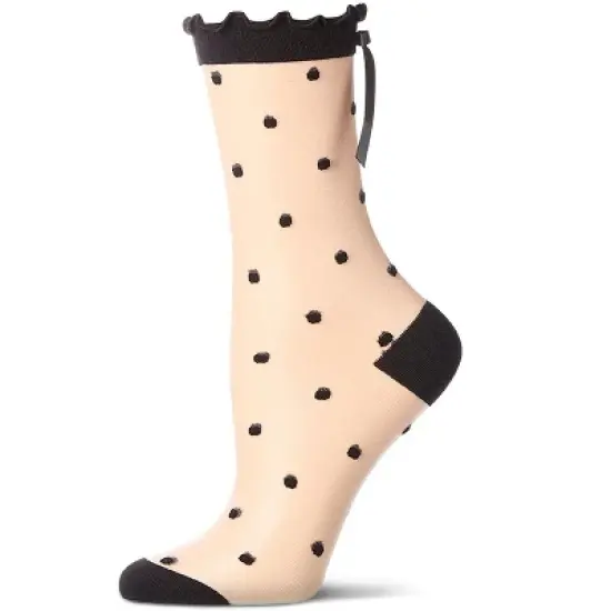 Memoi Women's Polka Dot Bow-Cuff Sheer Crew Sock image {4}
