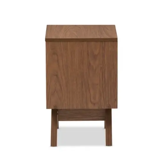 Hildon Mid - Century Modern Wood 2 - Drawer Storage Nightstand - White, "Walnut" Brown - Baxton Studio image {3}