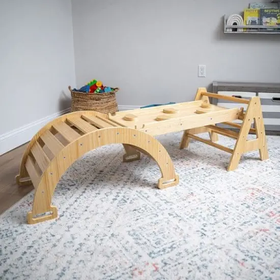 Avenlur Maple Baby Pikler - Wood Small Triangle Climbing Set with Ladder Slide and Rocker image {8}