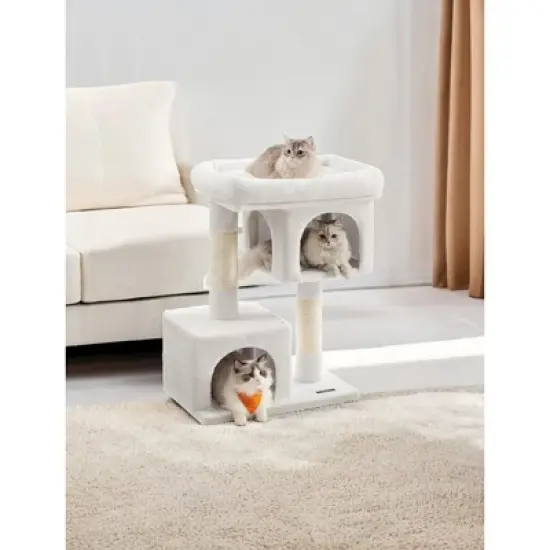 Cat Tree, 33.1-Inch Cat Tower, Cat Condo for Large Cats up to 16 lb, Large Cat Perch, 2 Cat Caves, Scratching Post, Cat Houses for Indoor image {8}