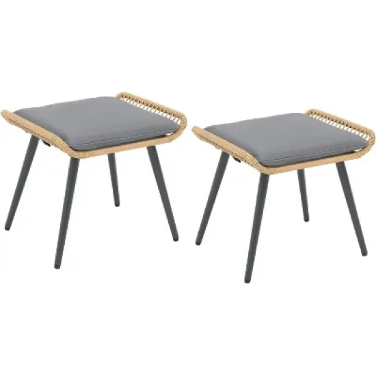 SUGOLD Outdoor Wicker Ottoman Set of 2, Patio Rattan Ottomans with Seat Cushions, 2 Pieces Footstool Footrest Seat image {1}