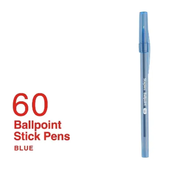 Staples Ballpoint Pen Medium Point 1.0mm Blue Ink 60/Pack (ST52863) image {1}