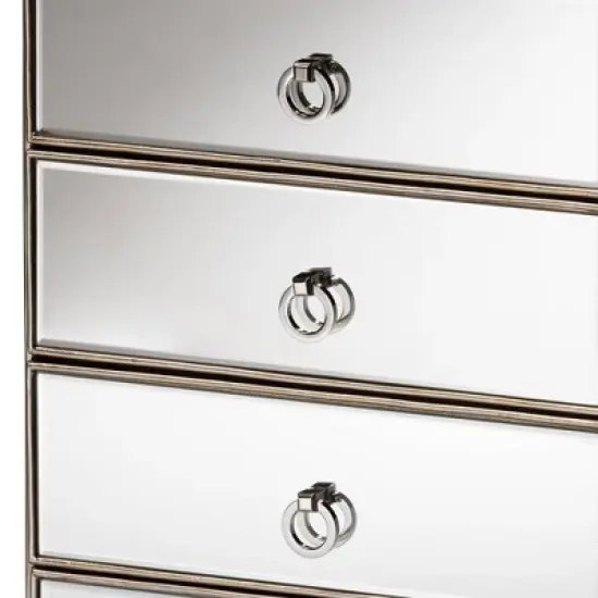 Ewan Mirrored 3 Drawer Nightstand Silver - Baxton Studio image {4}