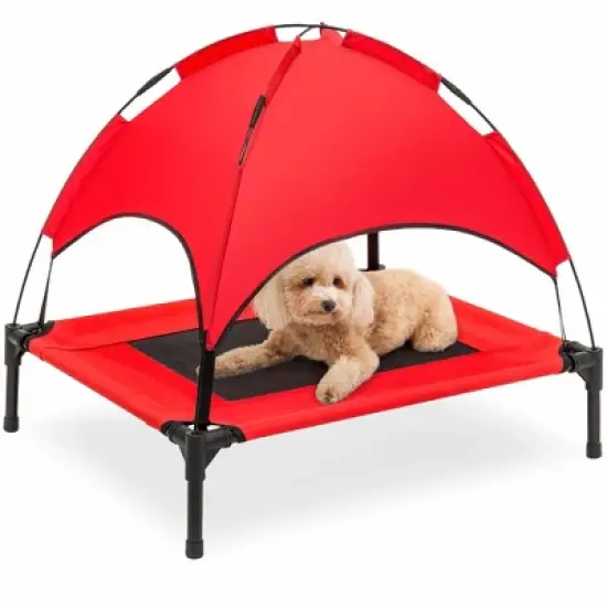 Best Choice Products 30in Elevated Cooling Dog Bed, Outdoor Raised Mesh Pet Cot w/ Removable Canopy, Carrying Bag image {8}