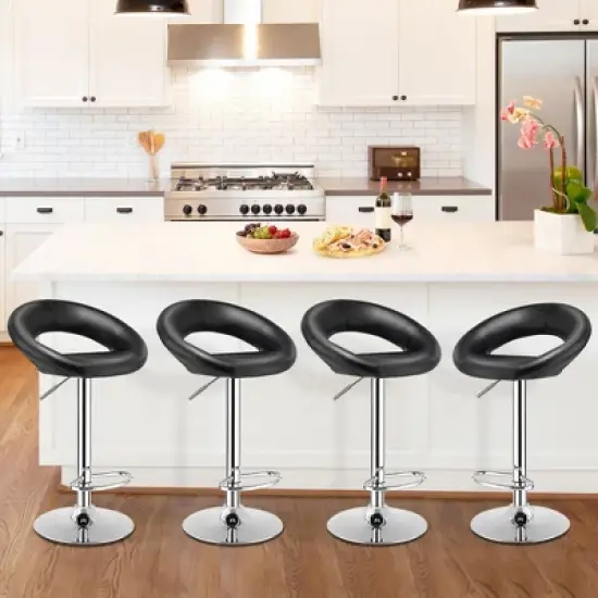 Costway Set of 4 Adjustable Bar Stools Swivel Pub Chairs Barstools PU Leather White/Black image {1}