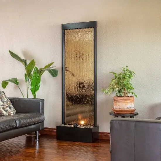 72" Metal Mirror Waterfall Fountain with Stones and Lights Bronze - Alpine Corporation image {1}