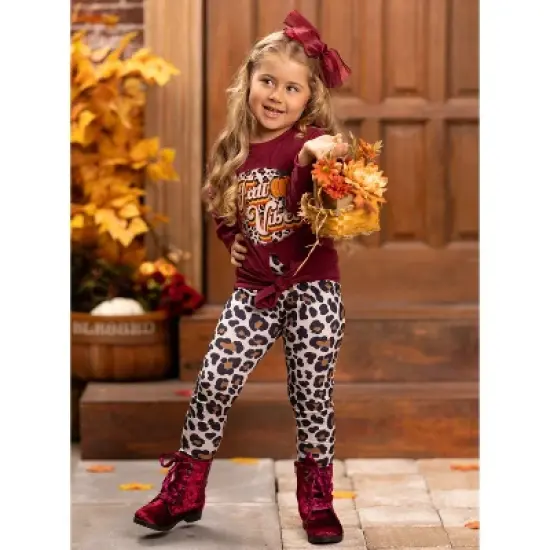 Girls Fall Vibes Leopard Legging Set - Mia Belle Girls image {4}