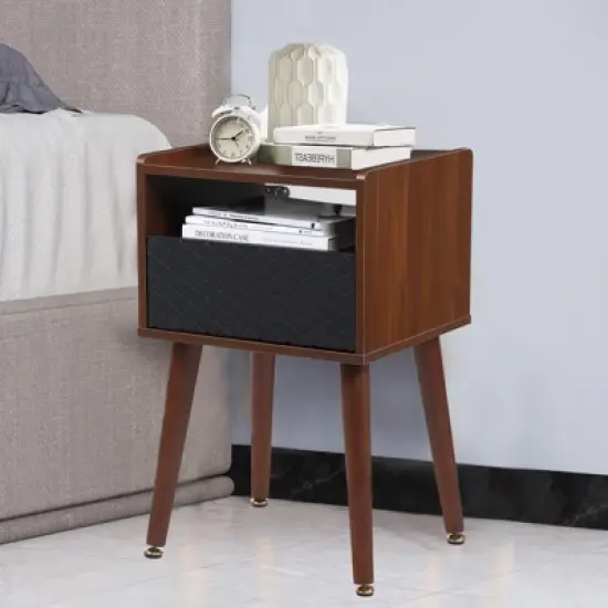 Nightstand with Storage &ndash; Mid Century Modern Bedroom Side Table Built-in Charging Station with 2 USB Ports & 2 Power Outlets image {8}
