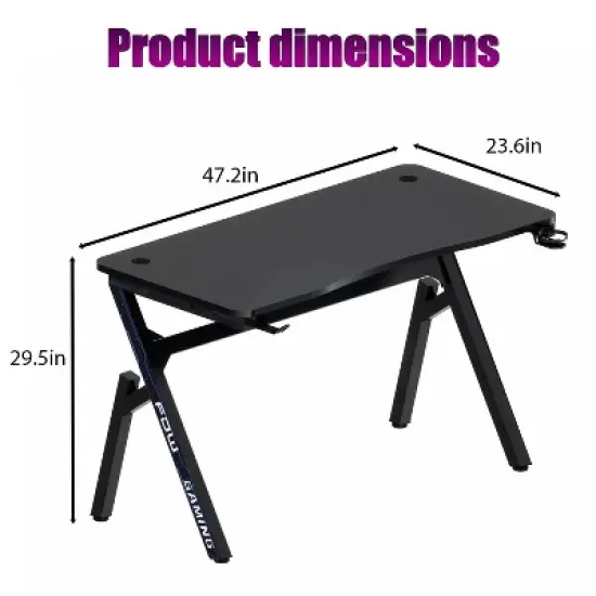 BestMassage 47 Inch Gaming Desk Multifunctional Gaming Workstation Wide Gaming Table for Multiple Monitors Cup Holder & Headphone Hook image {6}