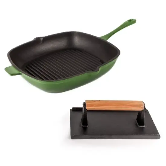 BergHOFF Neo 2Pc Cast Iron Grill Set, Grill Pan & Bacon/Steak Press image {8}