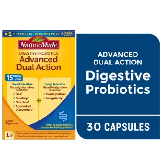 Nature Made Digestive Probiotics Advanced Dual Action Capsules - 15 Billion CFU per serving - 30ct image {1}
