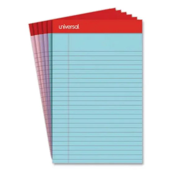 Universal Perforated Ruled Writing Pads, Narrow Rule, Red Headband, 50 Assorted Pastels 5 x 8 Sheets, 6/Pack image {6}