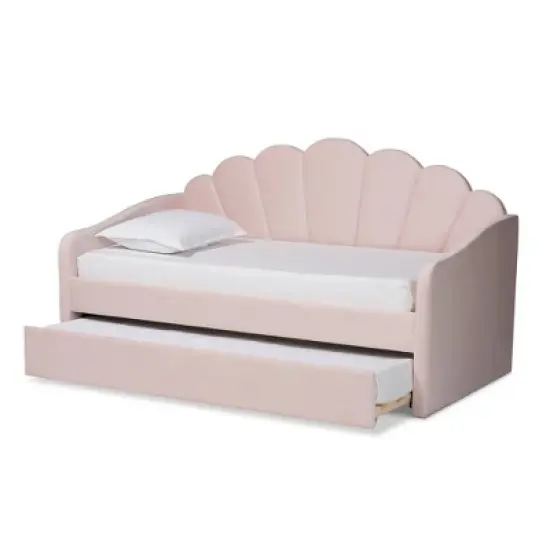 Timila Velvet Fabric Upholstered Daybed with Trundle Light Pink - Baxton Studio image {2}