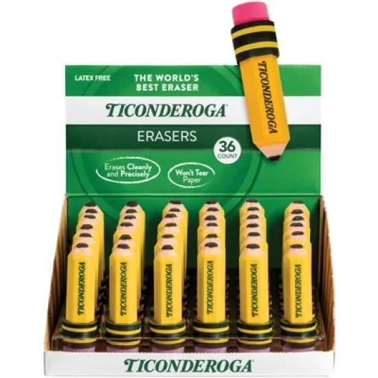 Ticonderoga Pencil-Shaped Erasers, Yellow, Pack of 36 image {5}