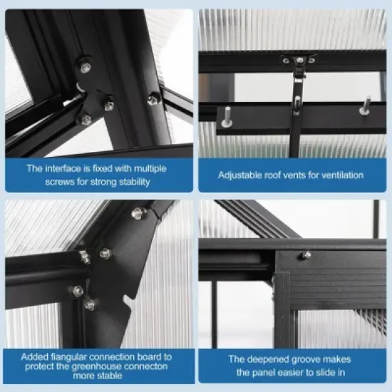 6x8 FT Polycarbonate Greenhouse Raised Base and Anchor Aluminum Heavy Duty Walk image {5}