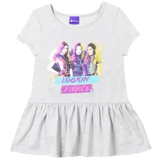 Disney Descendants Mal Evie Uma Peplum T-Shirt Capri Legging Set Grey/Purple image {2}