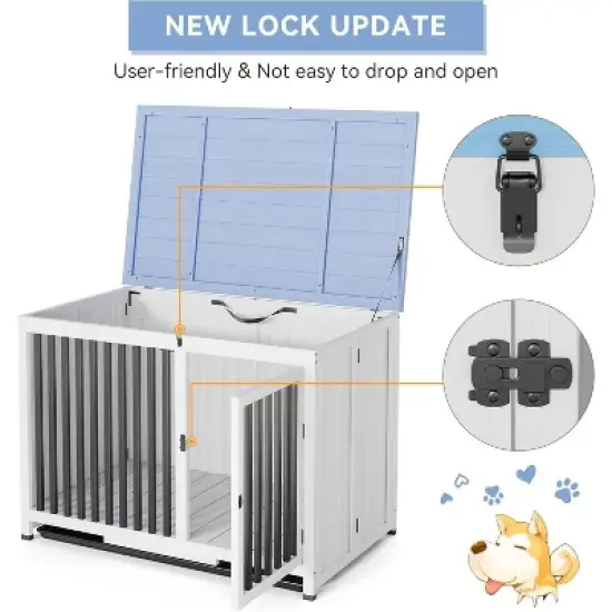 39.5in Portable Foldable Dog Kennel Crate Furniture End Table,Indoor Cage with Tray and Iron Door-Frame for Large/Medium Dog image {3}