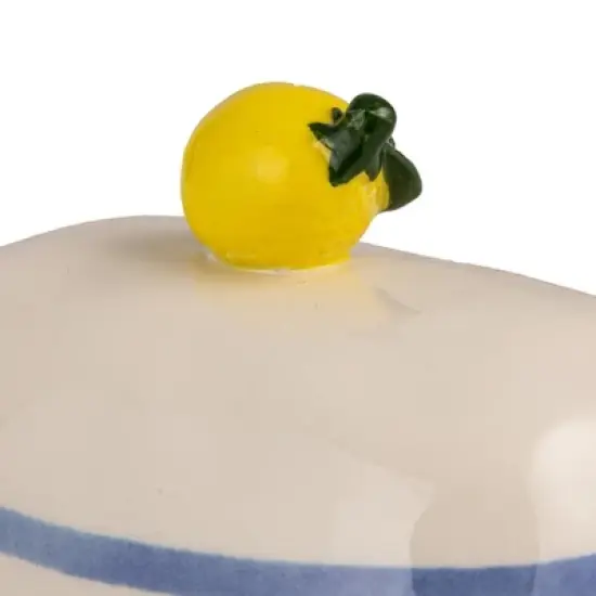 Storied Home Hand-Painted Stoneware Butter Dish with Lemon Shaped Handle and Stripes, Multicolor image {2}