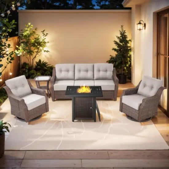 Gymojoy Outdoor Sofa Swivel Chairs with Fire Pit Table Patio Funiture Set image {16}