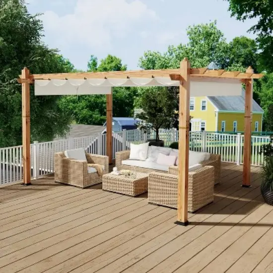 GustoWave Patio 10x13 Ft Wood-Grain Post Pergola Gazebo for Backyard Garden Porch image {2}