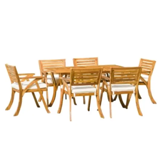FIONECA 7-Piece Outdoor Teak Wood Dining Set with Cushioned Chairs &uml;C Durable Patio Furniture for Garden, Backyard, and Porch image {3}