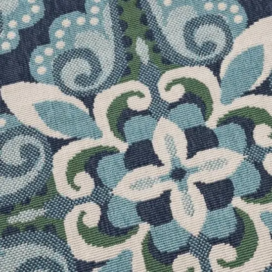 7'10" Round Kaia Medallion Outdoor Rug Blue/Green - Christopher Knight Home image {4}