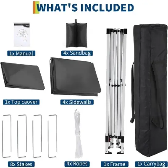 GustoWave Portable Outdoor 10x10 Pop Up Canopy Tent with 4 Waterproof Sidewalls for Camping image {2}