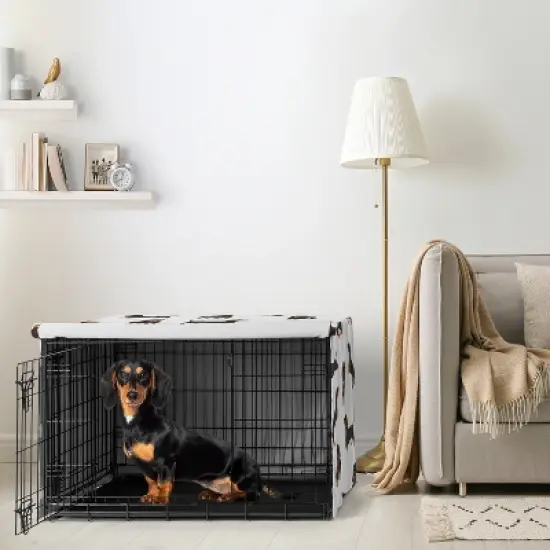 Sweet Jojo Designs Boy, Girl, Unisex/Gender Neutral Dog Crate Kennel Cover 36in. Dachshund Cartoon Puppy Black and Tan image {1}